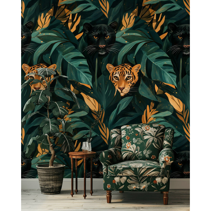 Papier peint chat tropical dans la jungle