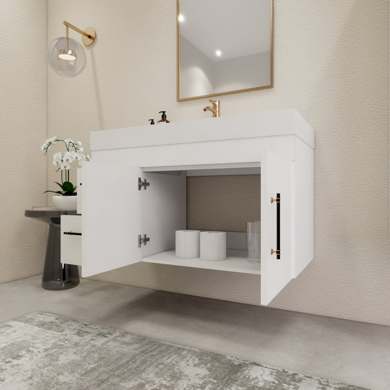 41.9" Wall-Mounted Single Bathroom Vanity Set, Glossy White