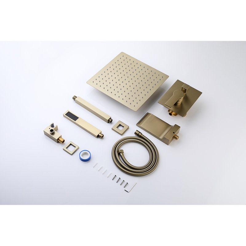 10Inch Shower System, Rain Faucet Inquiring, Brushed Gold Stainless Steel, Balanced, 3 Exchanging, , Wall Mounted Carefully Hiding, Locking