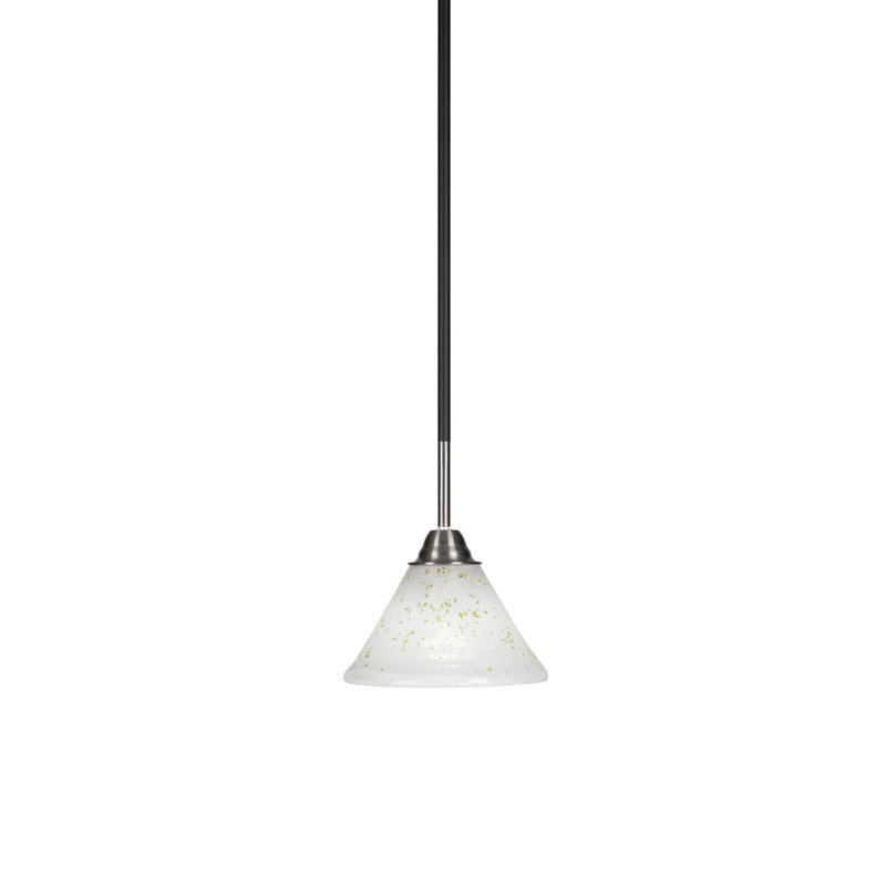 Hermilda Paramount Stem Hung Pendant Shown In Matte Black & Brushed Nickel Finish With Gold Ice Glass, 8.5" H x 7" W x 7" D