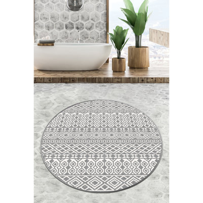 Tapis de bain antibactérien, 100% polyester, 55,1 po de diamètre | Hauteur des poils de 10 mm, antidérapant sous le dessous | Lavable à la machine, 700 g / m² | Idéal pour la sécurité et le confort de la salle de bain, facile à nettoyer, conception élégante