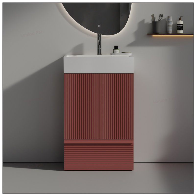 Meuble-lavabo à rayures 20 po avec lavabo et tiroir en acier inoxydable, Vert, Doré
