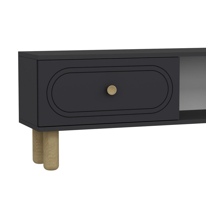 Meuble télé moderne avec tablette murale, anthracite, 59,1 po x 17,6 po x 11,6 po | 100% panneau de particules enduit de mélamine, épaisseur: 0,7 pouce | Comprend de nombreuses tablettes, une conception murale, des meubles de maison élégants et fonctionnels