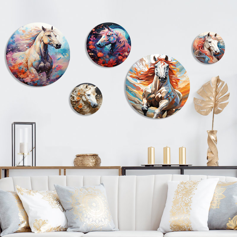 «Colorful Enchanted Horse» - ensemble d'art mural rond à cheval