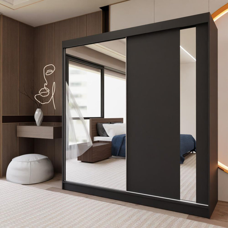 Deeric 2 Door Sliding Wardrobe, Black