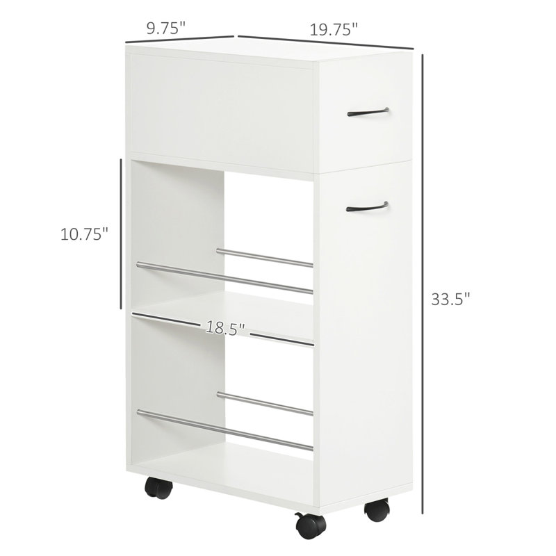 3- Tier Slim Storage Cart, Rolling Narrow Kitchen Cart On Wheels For Small Place, Slide Out Side Utility Cart For Bathroom, Laundry