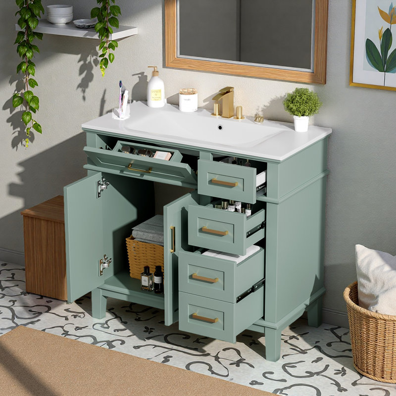 Meuble-lavabo moderne 36 "avec lavabo en céramique, Vert