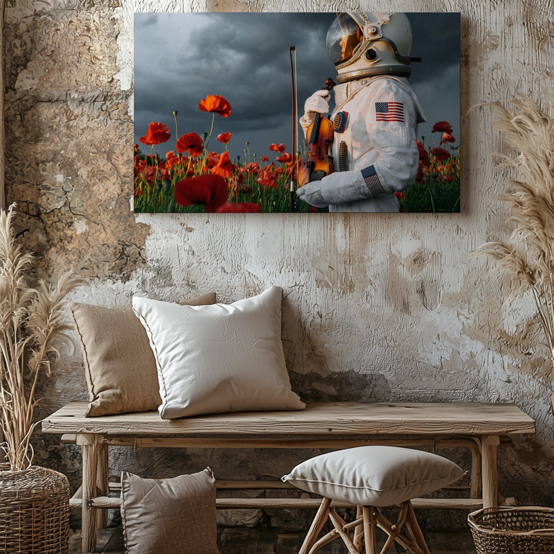Toile «Un astronaute dans une élégante combinaison spatiale blanche décorée d'un art mural», H 18 po x l 24 po