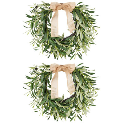 Guirlande de 2 guirlandes de fausse olive verte avec couronne de feuilles d'olivier pour toutes les saisons