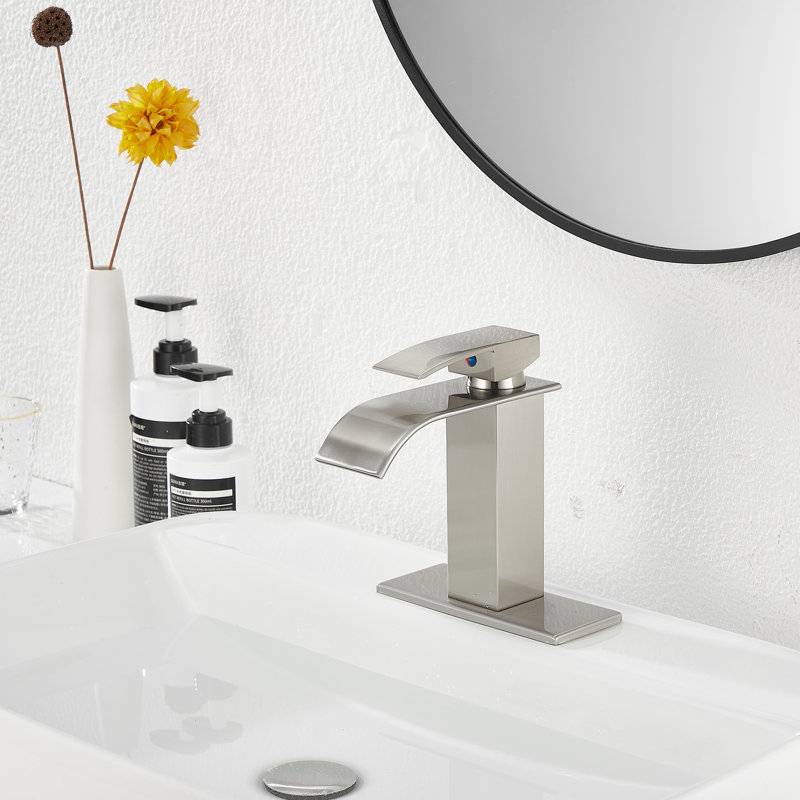 Single-Hole Single-handle Bathroom Faucet with Drain Assembly, Brushed Nickel