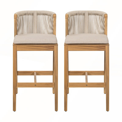 Outdoor Barstool Set of 2 with Beige Cushion for Patio and Garden Comfort