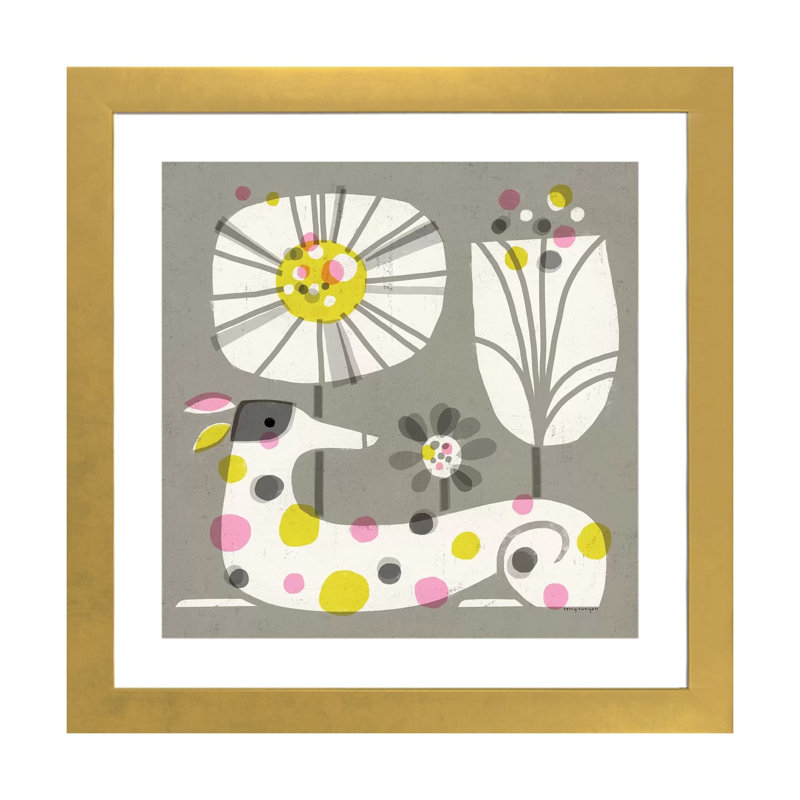 «Dog Dots» par Terry Runyan - impression, Papier encadré doré, Blanc, H 16 po x l 16 po x p 1 po