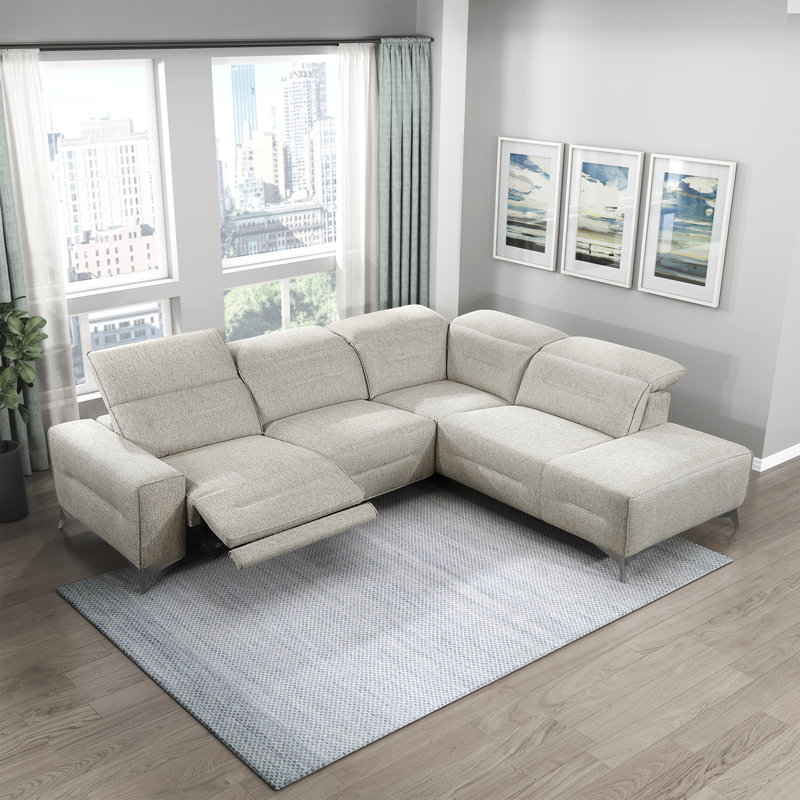 Odele Modern & Contemporary 2-Piece Chenille Power Reclining Sectional Sofa - with Power Headrest, Space-Saving Wall-Hugger Design, Adjustable Headrests on Chaise, Modern Metal Legs