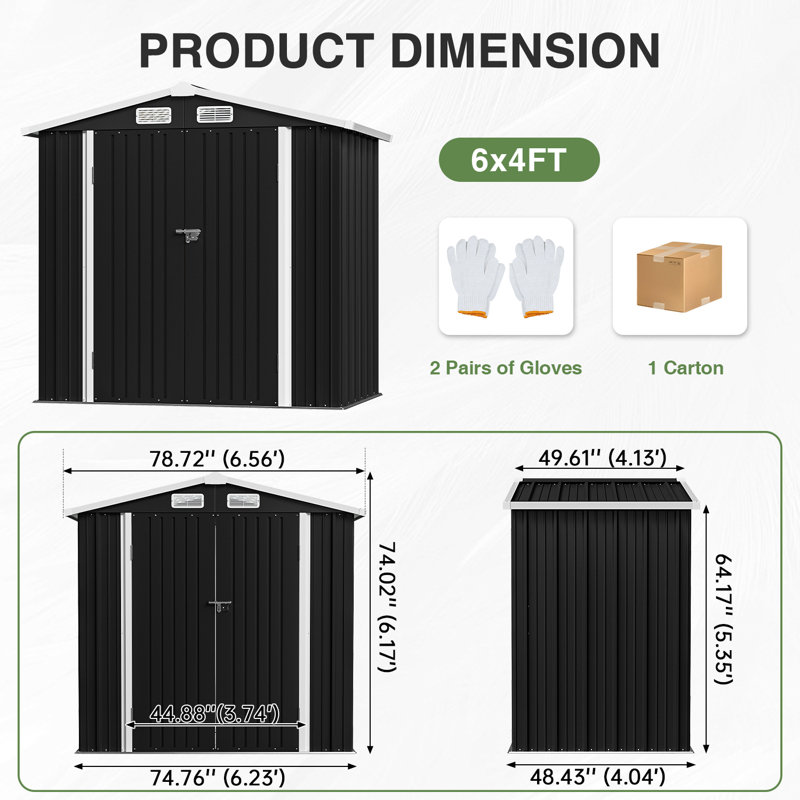 6.5 Ft. W X 4.2 Ft. D Steel Storage Shed With Door Lock