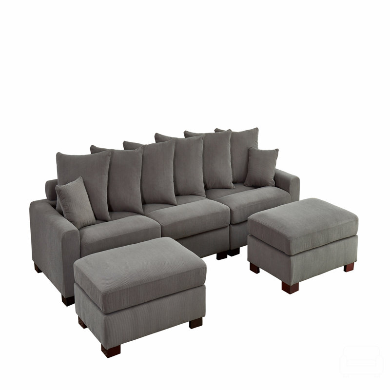 Modular Sectional Sofa,5 Seater Oversized Convertible L & U Shaped Couch, Corduroy Fabric, Gray Fabric