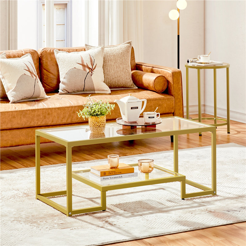 Frame Coffee Table with Storage, Gold