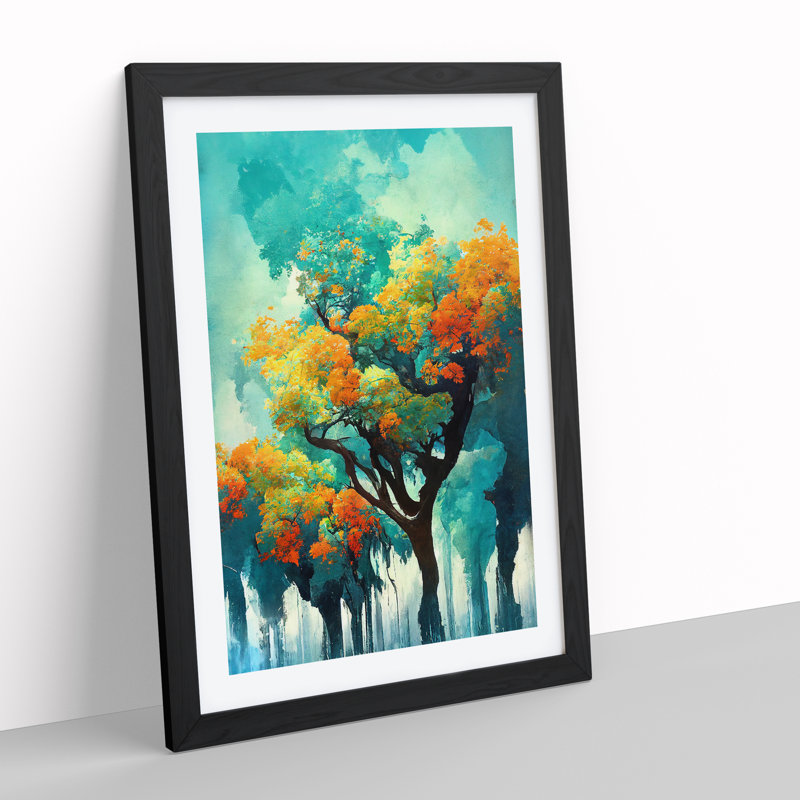 XV1022-3650X Pretty Abstract Trees No.1 - Print, Black Framed, 48cm H x 36cm W, White