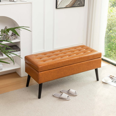 Storage Bench With Storage Bench For Bedroom End Of Bed Bench Foot Of Bed Bench Entryway Bench Storage Ottoman Bench 43.3" W X 17.7" Leather Bench