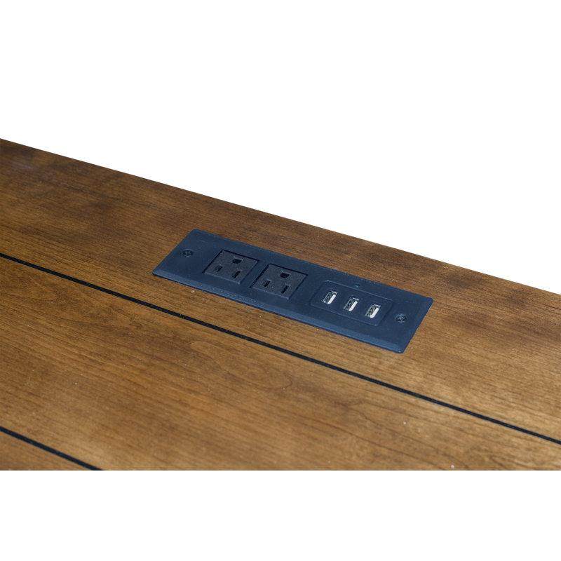Biarni Computer Desk with Power Outlet, Chestnut/Brown