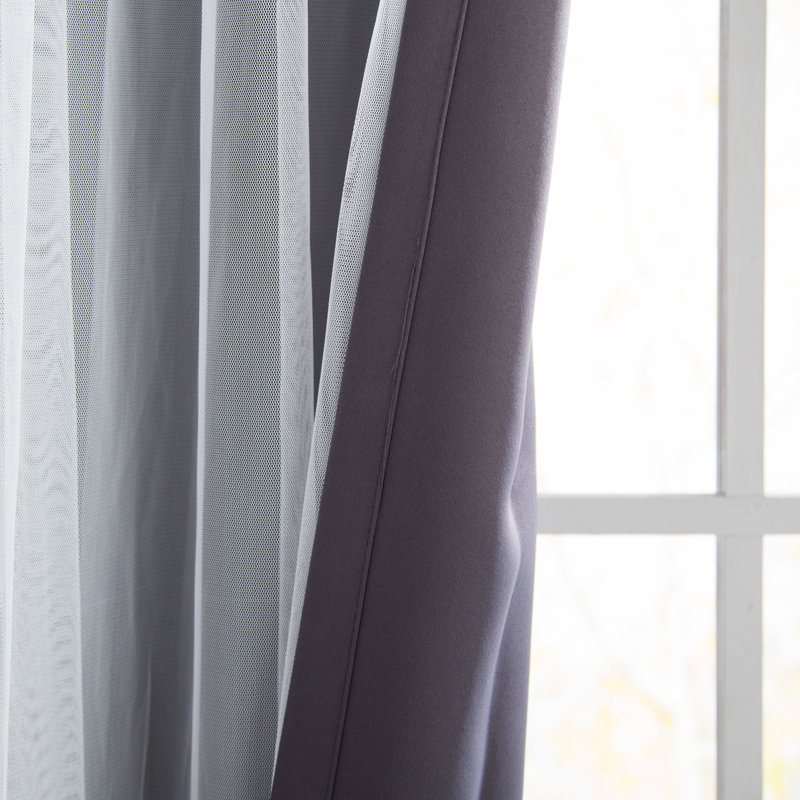 Fortuna Brockham Solid Tulle Overlay Room Darkening Grommet Curtain Panels, Dark Gray, 52" W x 96" L