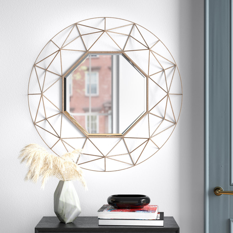 Cassano Metal Flat Wall Mirror, Gold, 88.5cm H x 88.5cm W