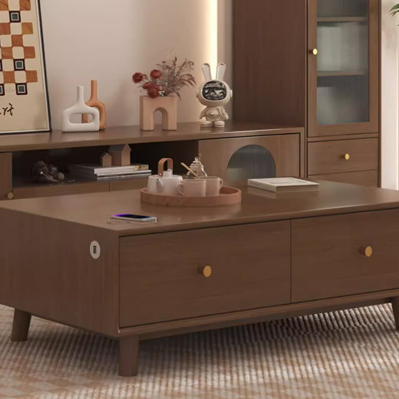 Table basse en bois massif au design simple, Brun