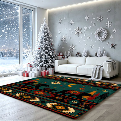 Tribal Bear Pattern Rug, Southwestern Style Floor Decor, Durable Non-Slip Area Rug for Living Room, Bedroom, Patio, Home Decor, Rugs