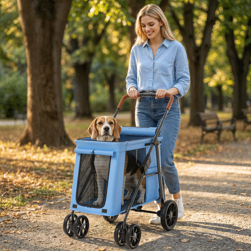 Poussette pliable pour animal de compagnie en un clic, poussette de jogger à 4 roues avec rangement, plateau amovible, fenêtre en filet, laisse de sécurité