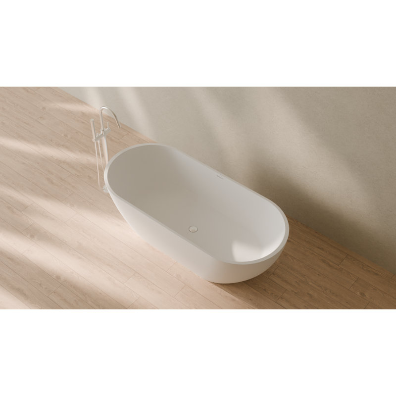 Badeloft 70.8" x 31.5" Freestanding Soaking Stone Resin Bathtub with Overflow and Drain BW-02-XL-M in Matte White