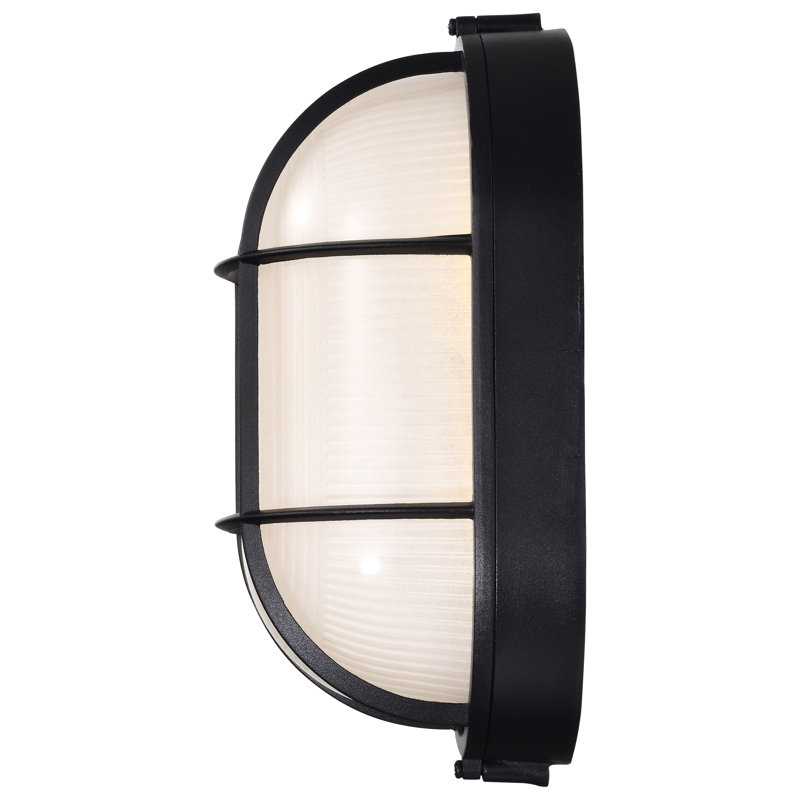 Alandis 11.03'' H Integrated LED Frosted Glass Outdoor Oval Bulkhead Light, Black