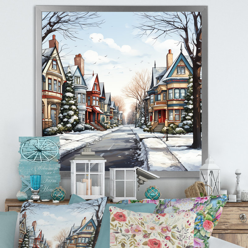 Village d'hiver pendant Noël IV - fruits, art mural, Cadre photo blanc, H 30 po x l 30 po x P 1,5 po