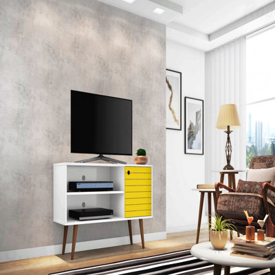 Meuble télé, blanc et jaune