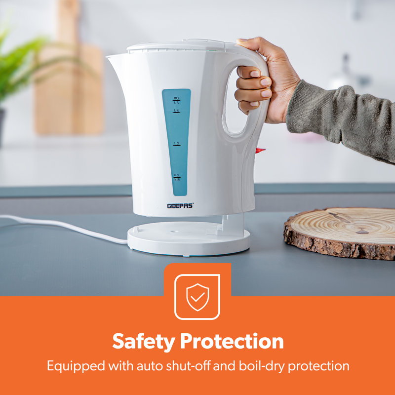 GEEPAS 1.7L Cordless Electric Kettle & 4 Slice Bread Toaster Kitchen Combo Set, White