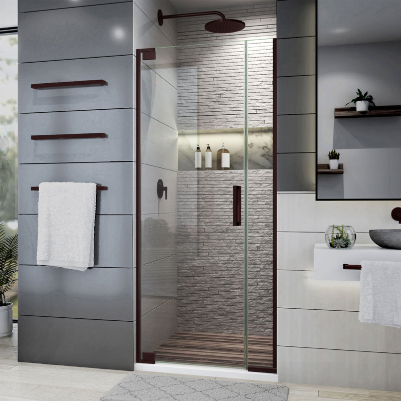 DreamLine Elegance Plus porte de douche pivotante sans cadre l 34 3/4 po x H 72 po bronze huilé, Bronze frotté à l'huile