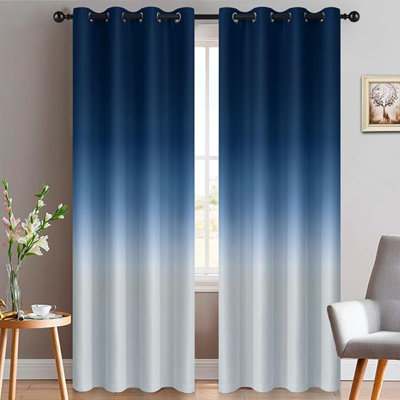 Rideaux ombragés en polyester Yakamok bleu et blanc grisâtre, rideaux dégradés bloquant la lumière, rideaux obscurcissant avec œillets pour le salon / la chambre à coucher (2 panneaux, 52 po x 84 po)