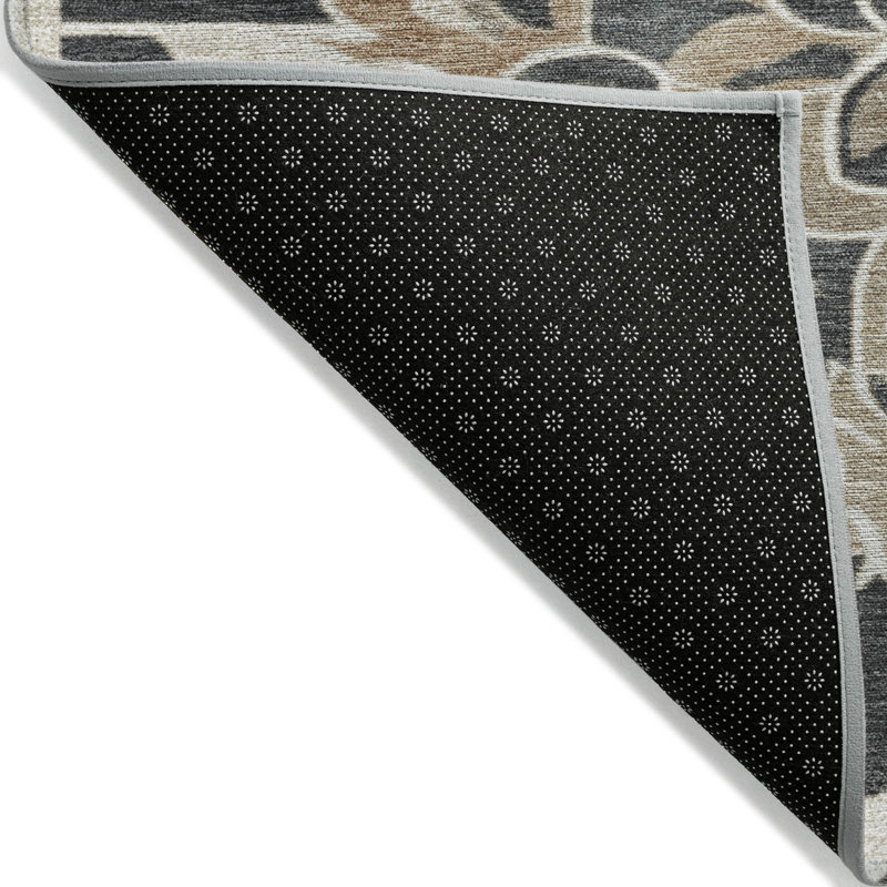 Machine Washable Indoor/Outdoor Xhevrie Charcoal Rug, Rectangle 3' x 5'