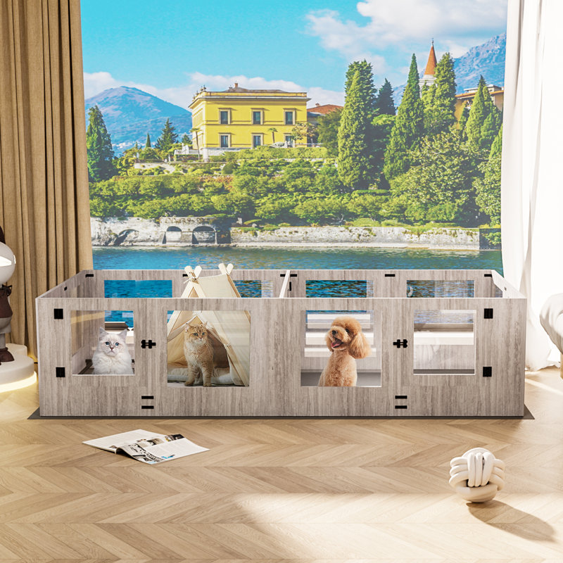 24” H Tempered Glass Whelping Box Dog Pen, Extra Large 14 Panel