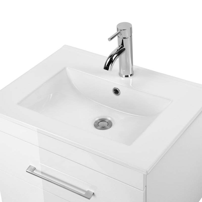 Wall-Mounted Bathroom Vanity with Drawer, Glossy White