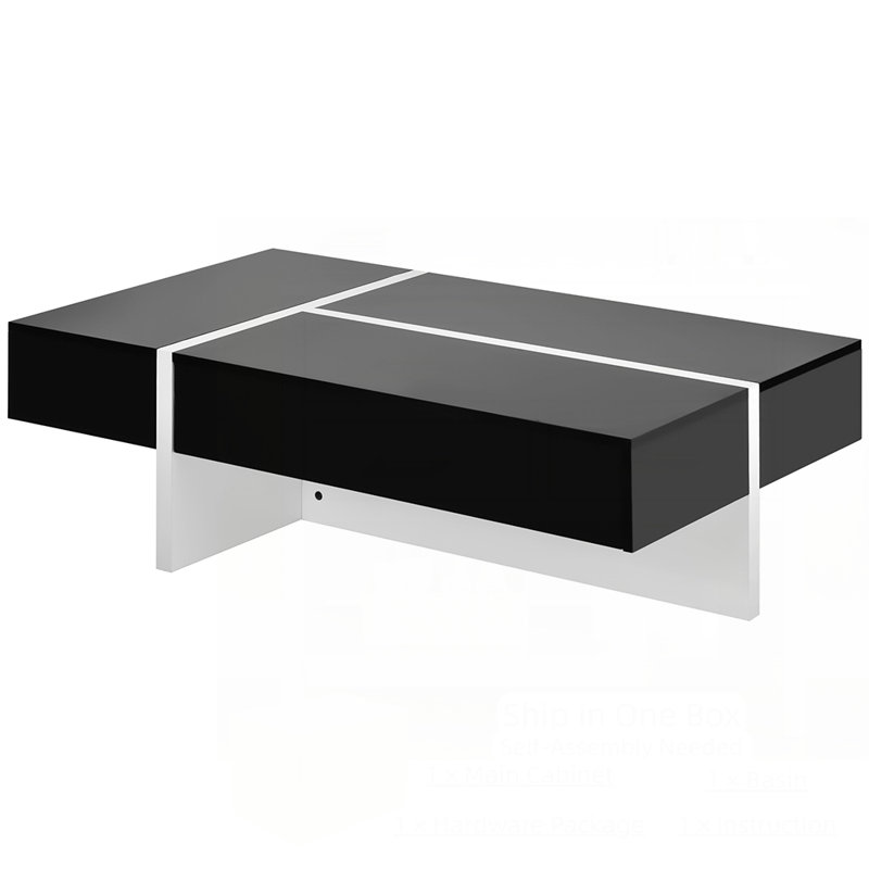 Rectangle High Gloss Surface Cocktail Table, Black/White