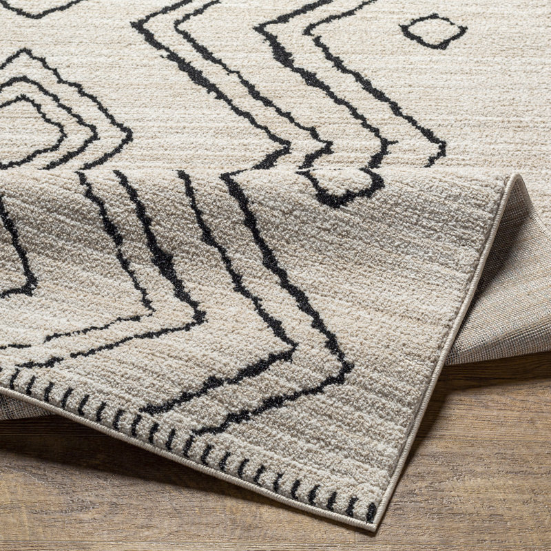 Mel Moroccan Area Rug in Black/Cream, Rectangle 5'3" x 7'