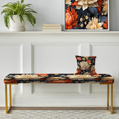 Banc moderne rembourré floral gris et couleur Modern Fusion