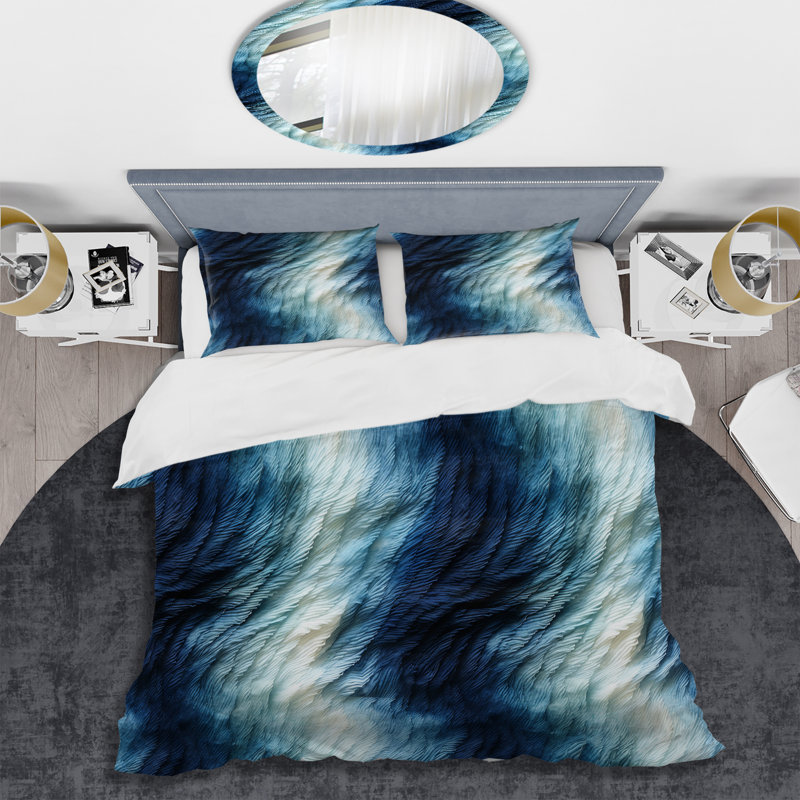 Literie en marbre bleu et blanc Shibori, Housse de couette simple + 1 taie décorative stan
