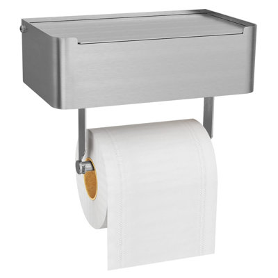 Toilet Paper Holder With Shelf, Flushable Wipes Dispenser Fits For Bathroom Wipe Storage