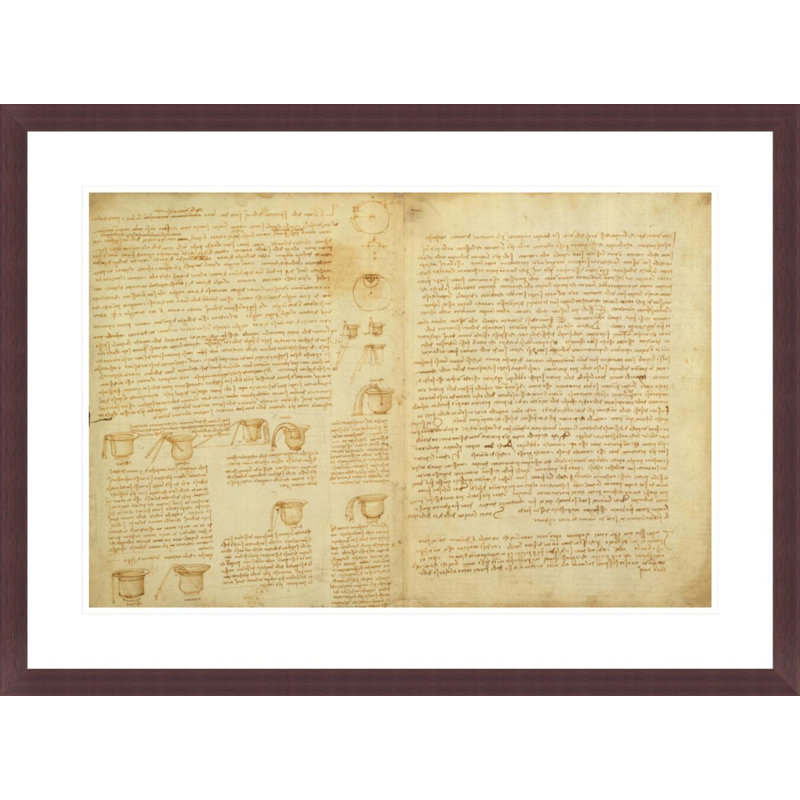 A page from the Codex Leicester by Leonardo da Vinci -Framed Giclee Print, H 21,82 po x l 29,5 po