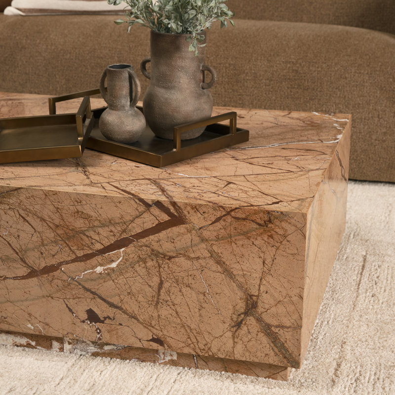 Baccarat Matteo Solid Marble Rectangular Coffee Table, Rust Brown
