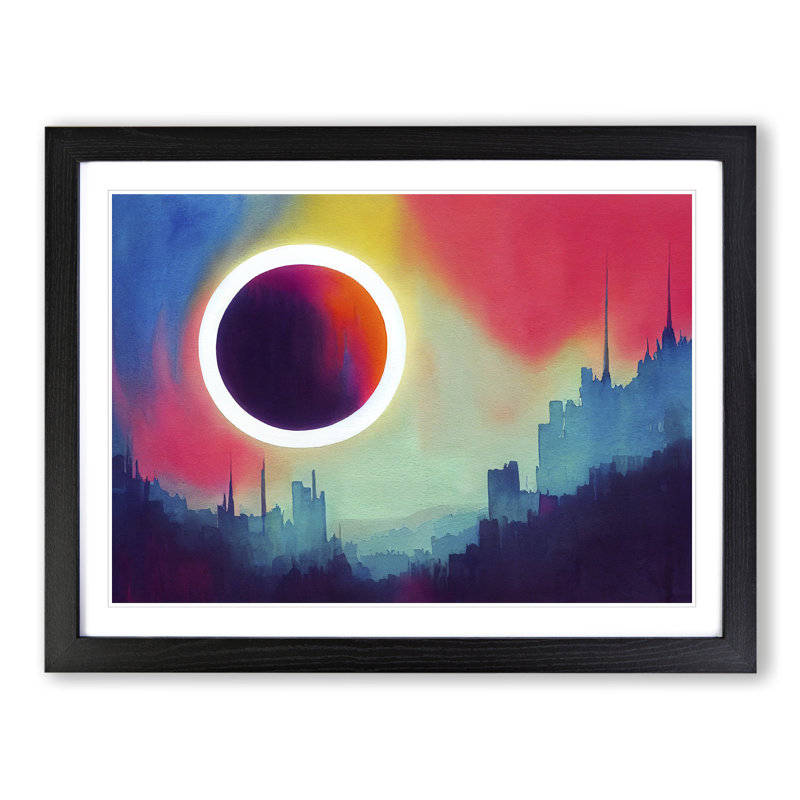 Pretty Watercolour Skyline Abstract 1 Piece Single Picture Frame Painting, 46cm H x 64cm W x 2cm D, Black Framed