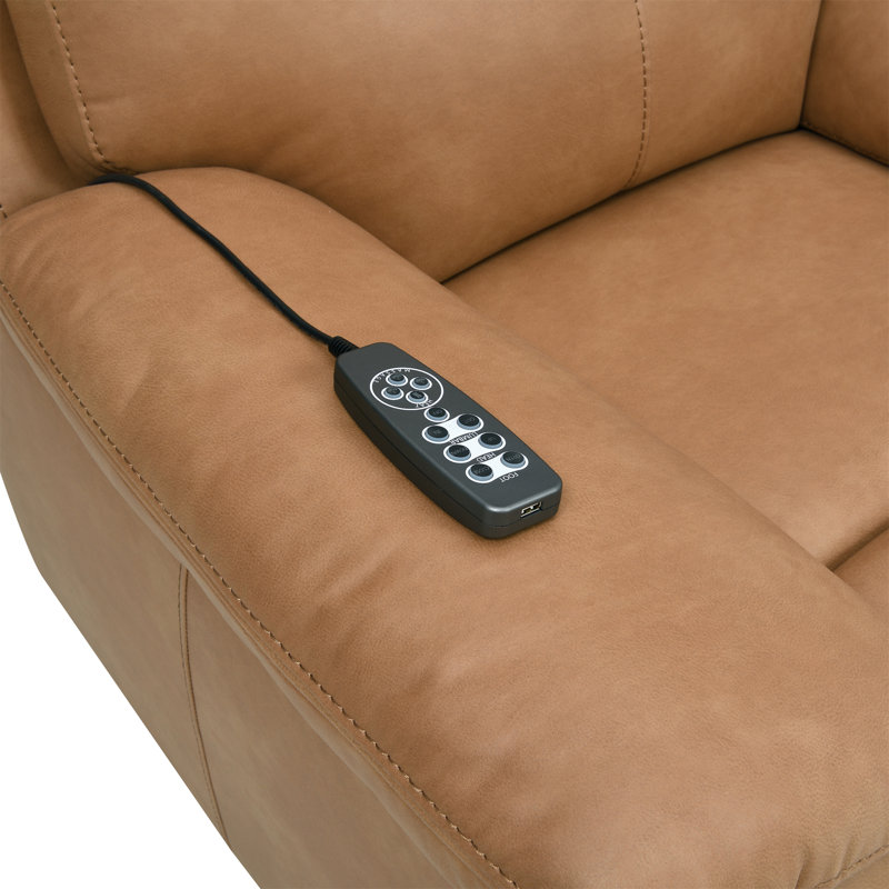 Fauteuil inclinable électrique en cuir brun Aire de Chavis avec port USB et appui-tête électrique