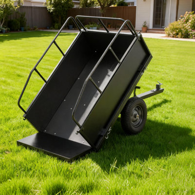 Remorque de transport en acier robuste, remorque de remorquage avec remorquage à double contrôle et pneus pneumatiques pour jardin de jardin
