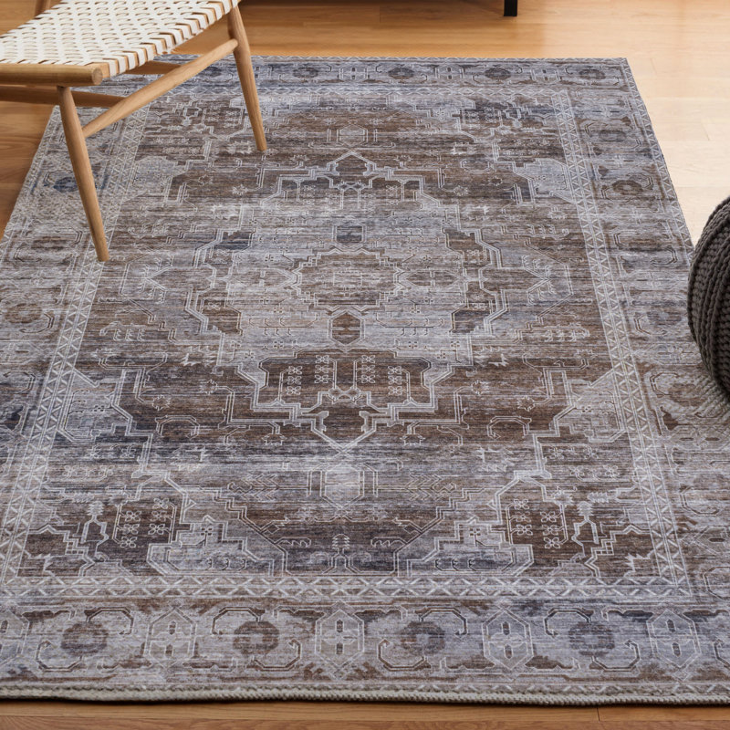 Alanya Ornate Medallion Machine-Washable Brown/Light Gray Rug, Rectangle 5'3" x 7'7"