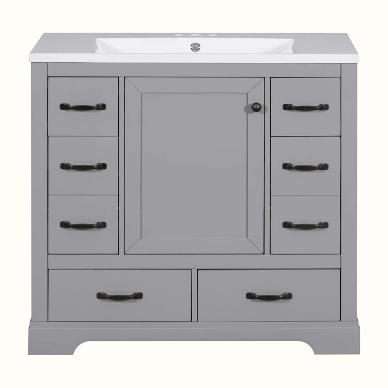 Meuble-lavabo simple 36 po avec plateau en bois manufacturé Rasla, Gris